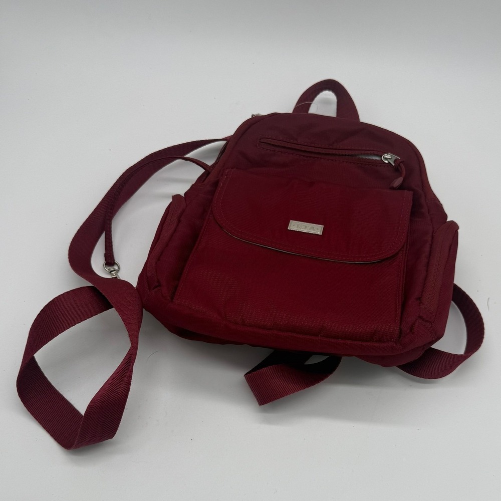 ETA Everyday Travel Adventure Mini Backpack Burgundy Nylon Multi Pocket Bag